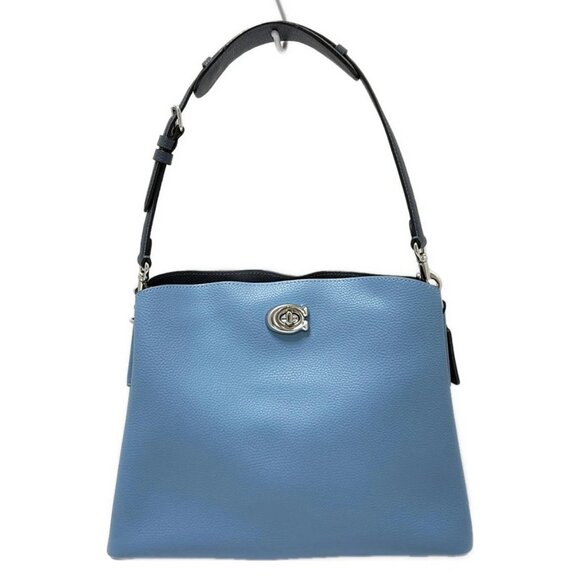 Auth COACH Willow Shoulder Bag Color Block C2590 Blue Gray Leather - Handbag - Picture 1 of 13